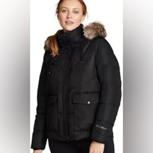 NWT Eddie Bauer Lodge Cascadian Down Fur Hoodie black